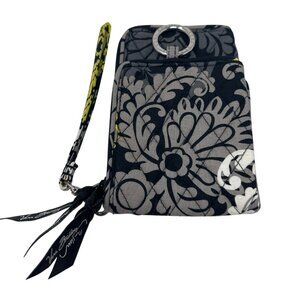 Vera Bradley Baroque Pattern All In One Wristlet In Black Yellow & Gra